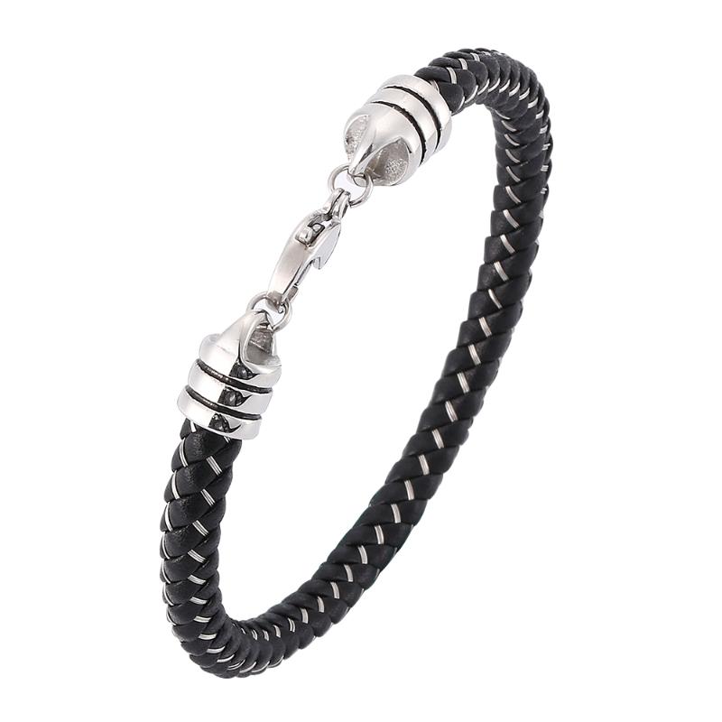 Simple personality men's black woven leather bracelet Stainless steel buckle fashion charm bracelet 7-SP0381
Simple personality men's black woven leather bracelet Stainless steel buckle fashion charm bracelet 7-SP0381