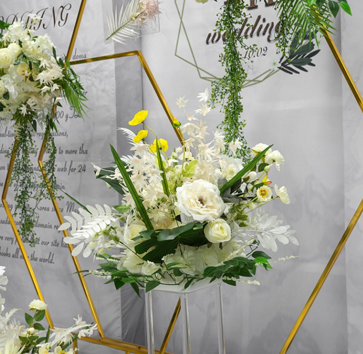 Outdoor Lawn Wedding backdrops iron acrylic frame geometric arch T stage decor props wedding flower rack party table centerpieces cake stand