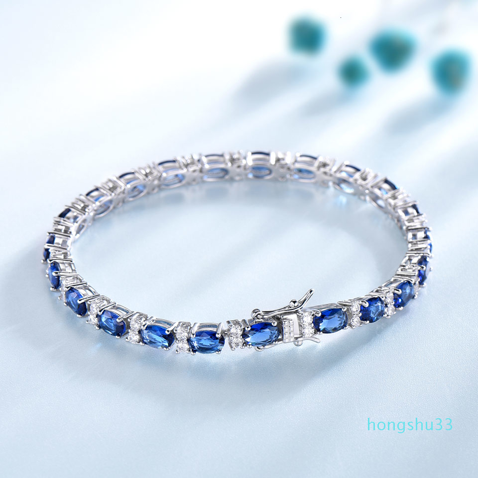 Hot Sale UMCHO Blue Spinel Bracelets for Women Friendship925 Sterling Silver Jewelry Romantic Birthstone Gemstone Tennis Bracelet Jewelry