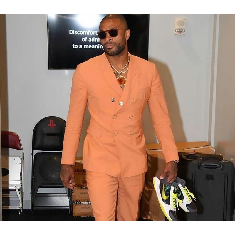 New Orange Men Suits Blazer Wedding Suits Slim Fit 2 Pieces Groom Tuxedos Mens Prom Jacket and Pants Custom Made