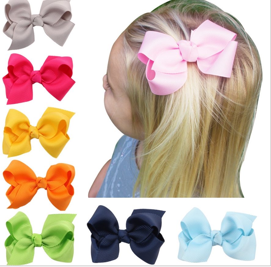 200 pcs hot sale Korean 3 INCH Grosgrain Ribbon Hairbows Baby Girl Accessories With Clip Boutique Hair Bows Hairpins Hair ties