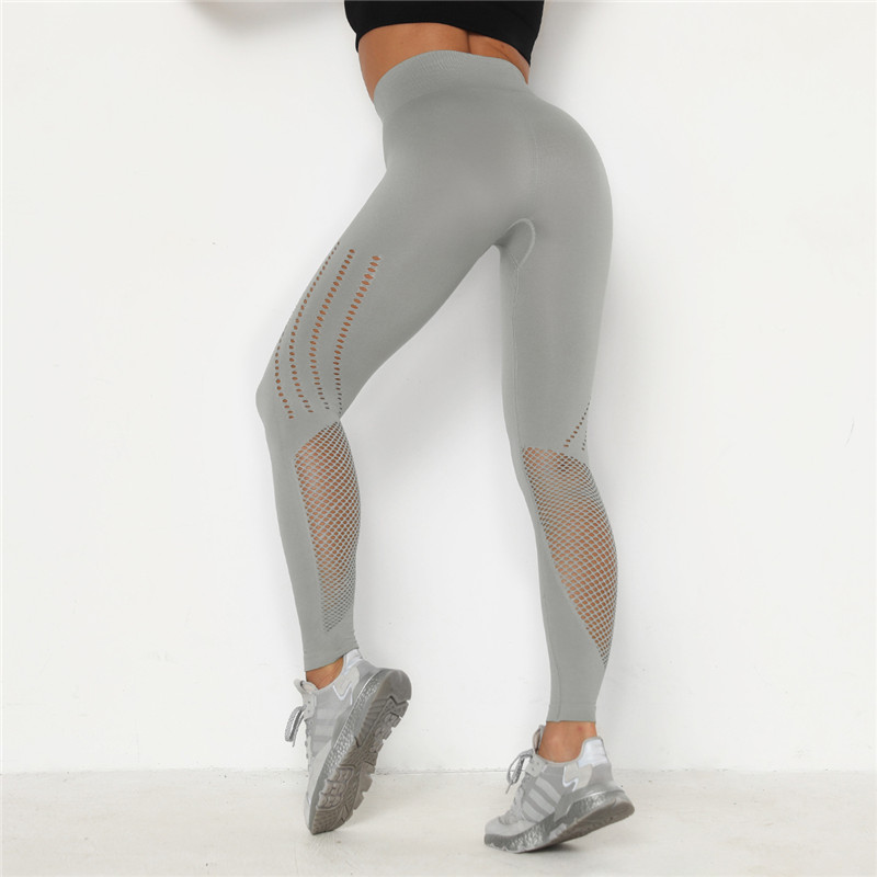 Seamless Hollow Sports Leggings Gym Running Pants Fitness Yoga Leggings High Waist Workout Sports Pants Women Athletic, Grey 
Seamless Hollow Sports Leggings Gym Running Pants Fitness Yoga Leggings High Waist Workout Sports Pants Women Athletic, Grey