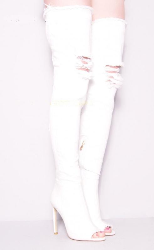 Sestito Woman Sexy Cut-outs Peep Toe Rome Sandals Boots Lady Side Zipper White&Black Denim Over-the-knee Boots Girls High Heels
Sestito Woman Sexy Cut-outs Peep Toe Rome Sandals Boots Lady Side Zipper White&Black Denim Over-the-knee Boots Girls High Heels