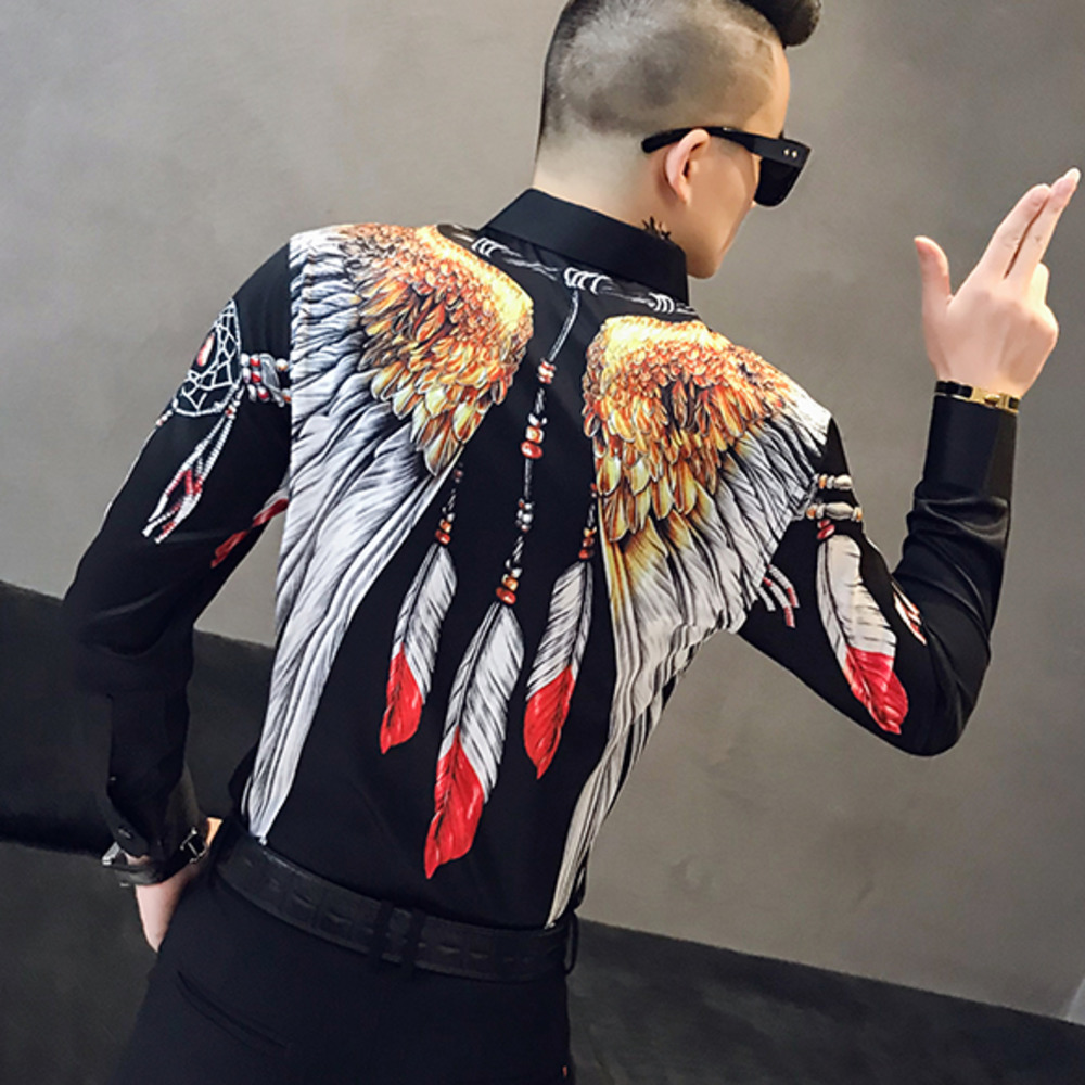 3D Eagle Print Men Shirt Dress Long Sleeve Casual Slim Fit Mens Social Shirts Night Club Bar Streetwear Clothes Camisa 200925