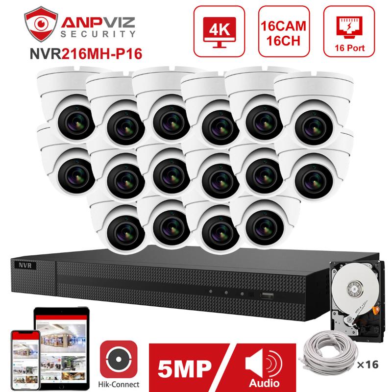 

Hikvision OEM 16CH 4K NVR Kit Anpviz 5MP POE IP Camera System 16pcs IP Camera Indoor/Outdoor Security System IP66 Plug & Play