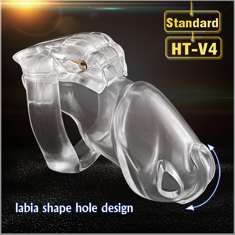 Latest Design HT V4 Natural Resin Male Cock Cage With 4 Penis Ring Bondage Lock Chastity Device Adult BDSM Sex Toy A7773 3 Color