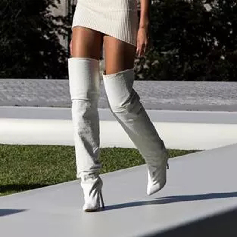 Spring Ladies Solid White Leather Thigh High Boots Women over knee Boots High Heel Gladiator Female Zipper Dress Shoes, As picture
Spring Ladies Solid White Leather Thigh High Boots Women over knee Boots High Heel Gladiator Female Zipper Dress Shoes, As picture