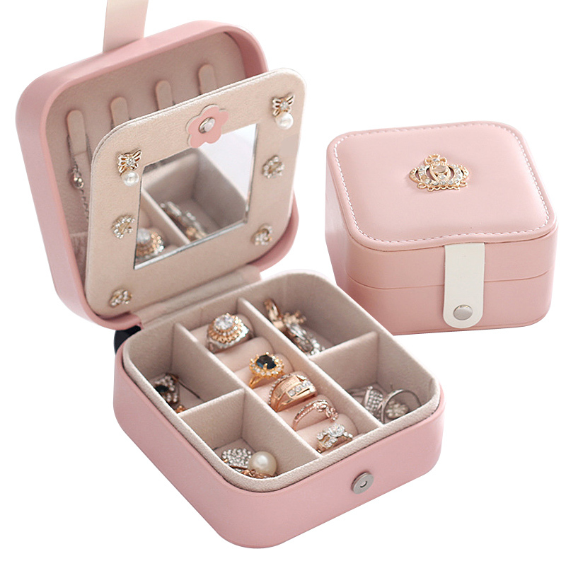 Korean Style Jewelry Organizer Display Travel Jewelry Case Portable Jewelry Box Magnetic Buckle PU Earrings Ring Storage Box T200808