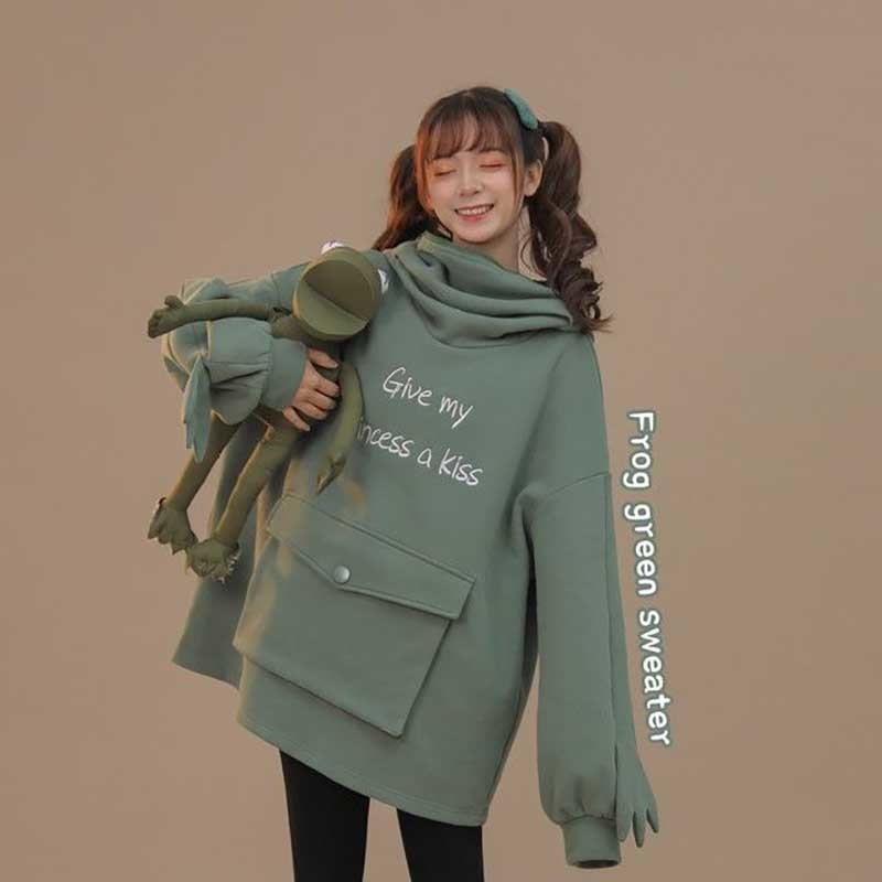 Women Autumn Thick Loose Sweatshirt Harajuku Letters Printed Lovely Frog Casual Hooded Hoodies Pullover Female Thicken Coat New 200922, Green
Women Autumn Thick Loose Sweatshirt Harajuku Letters Printed Lovely Frog Casual Hooded Hoodies Pullover Female Thicken Coat New 200922, Green