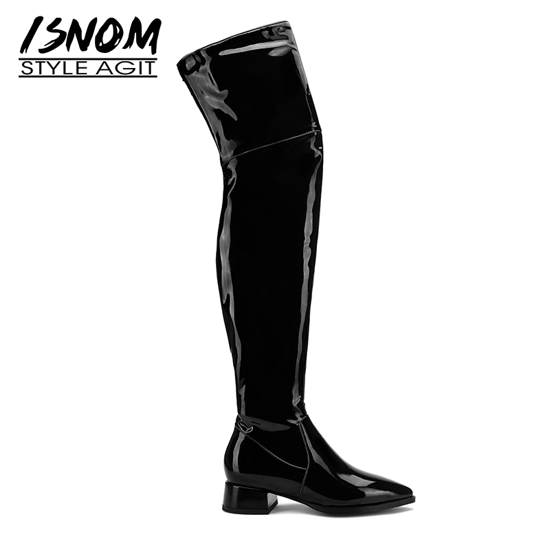 ISNOM Patent Leather Boots Women Over The Knee Boot Pointed Toe Thick Heels Shoes Female Zip Shoes Ladies Winter Plus Size 45, Black
ISNOM Patent Leather Boots Women Over The Knee Boot Pointed Toe Thick Heels Shoes Female Zip Shoes Ladies Winter Plus Size 45, Black