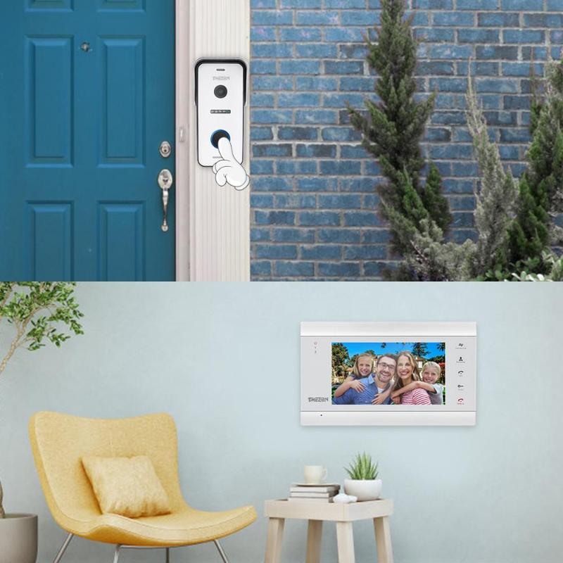 TMEZON 7 Inch HD1080P Smart Video Door Phone Intercom System with High Definition Wired Doorbell Camera,Support Remote unlock