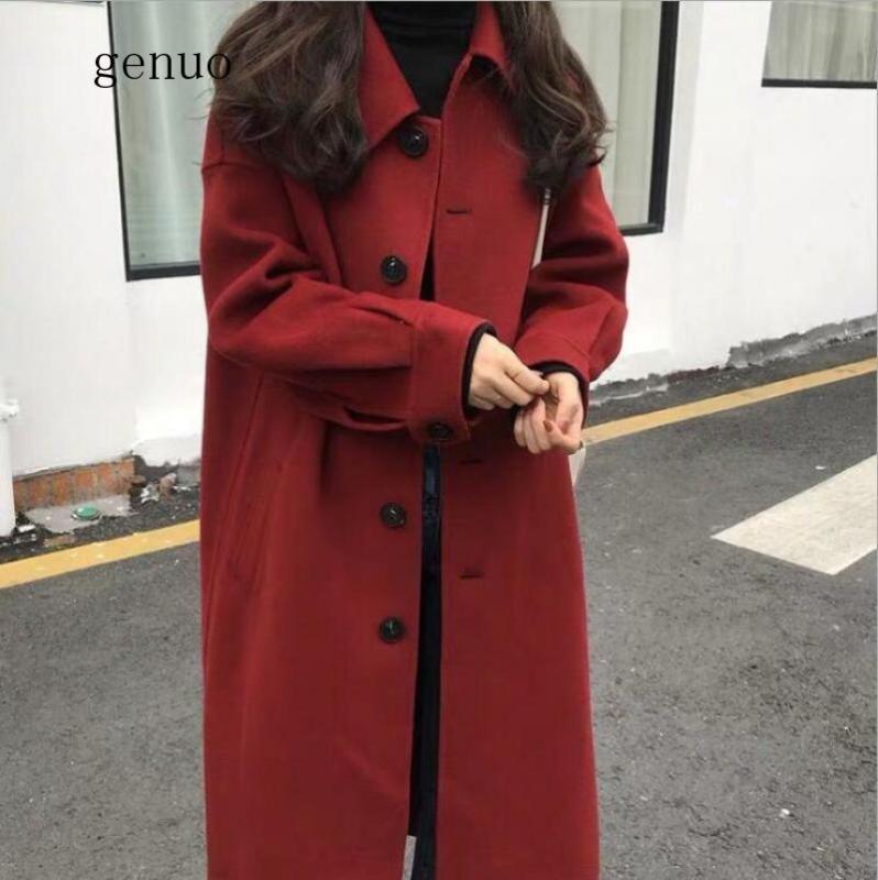 Women Woolen Coat Autumn Winter Outerwear New Fashion Single-breasted Jackets Long Large Size Black Red Coats Female
Women Woolen Coat Autumn Winter Outerwear New Fashion Single-breasted Jackets Long Large Size Black Red Coats Female