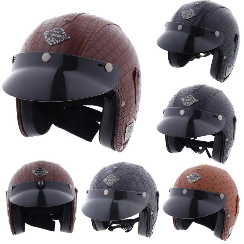 Man-made Leather Full Face Motorcycle Helmet w/View Clear Visor, L brown black 
Man-made Leather Full Face Motorcycle Helmet w/View Clear Visor, L brown black