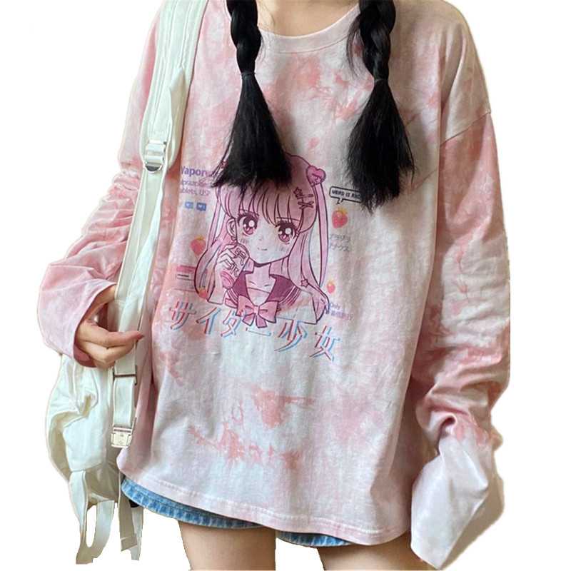 Harajuku Long Sleeve Tie Dye Kawaii Anime Girl Print Tshirt Loose Punk Hip Hop Top Women Streetwear Casual Pullover T-Shirt, Pink
Harajuku Long Sleeve Tie Dye Kawaii Anime Girl Print Tshirt Loose Punk Hip Hop Top Women Streetwear Casual Pullover T-Shirt, Pink