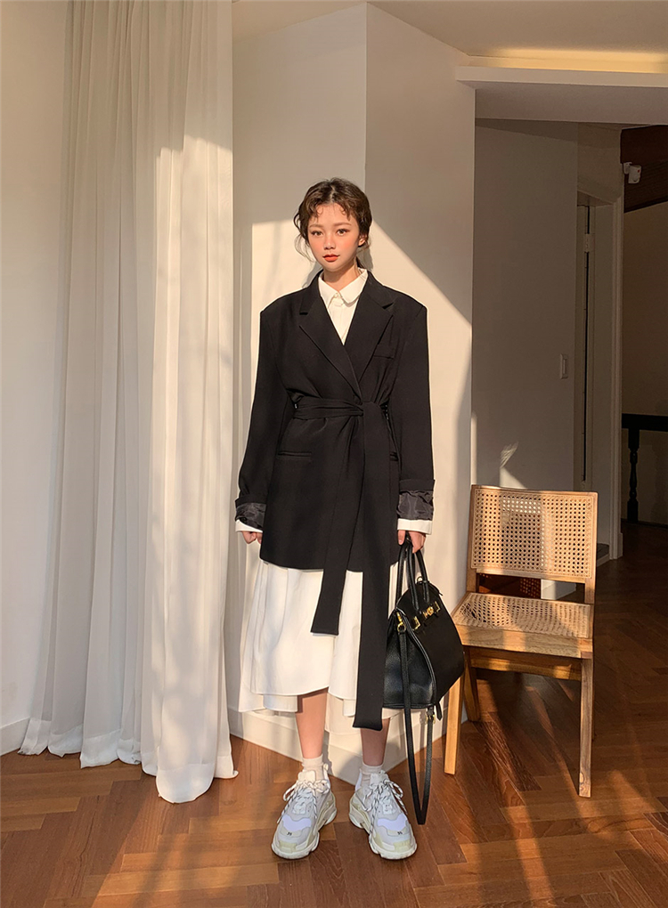 Women Dress Long Sleeve Spring Autumn Vintage Collar Lapel Button Up Ruched Ruffles Loose White Dress Female Clothes 200928