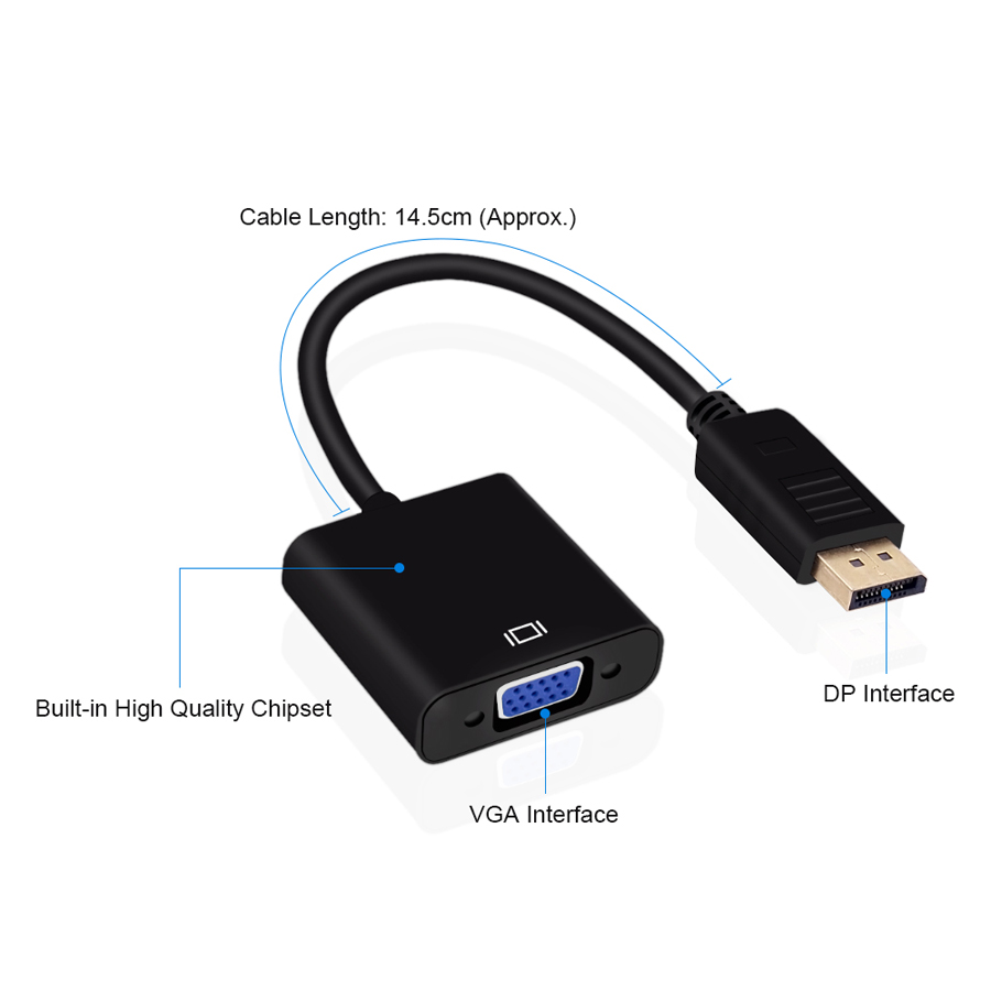 DisplayPort Display Port DP to VGA Adapter Cable Male to Female Converter for PC Computer Laptop HDTV Monitor Projector