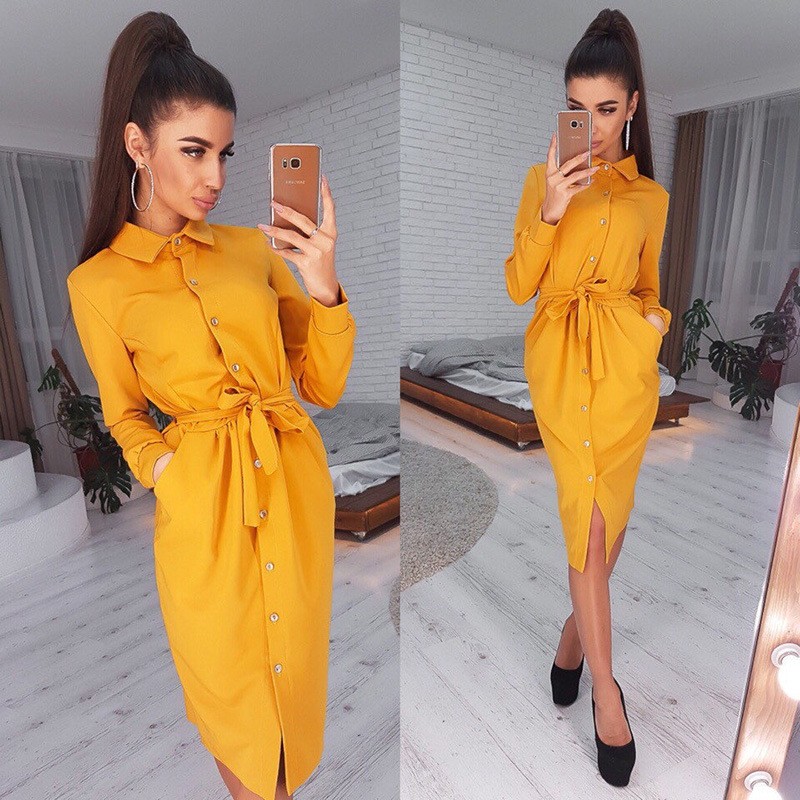 Autumn Wrap Shirt Dress Women Elegant 2020 Yellow Long Sleeve Turn-Down Collar Office Dresses For Women Vestidos, Green
Autumn Wrap Shirt Dress Women Elegant 2020 Yellow Long Sleeve Turn-Down Collar Office Dresses For Women Vestidos, Green