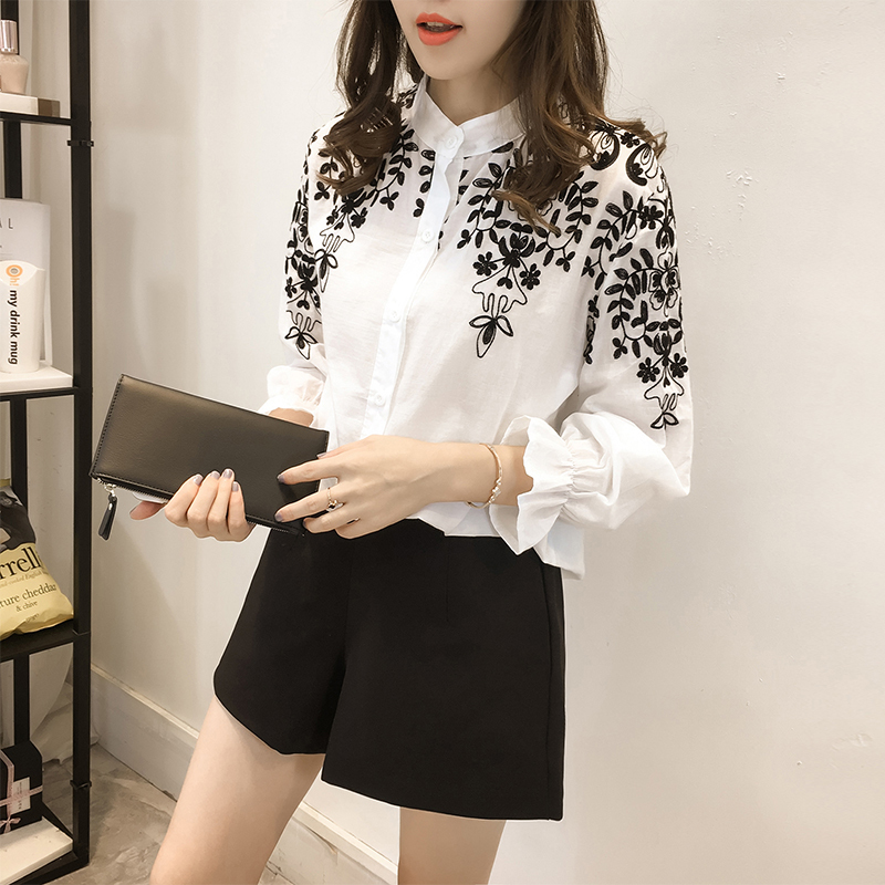 New Arrival Fashion embroidery women's clothing long Sleeve Casual Women Blouse shirt office lady women tops blusas 529E 30