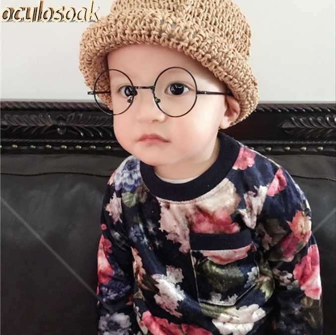 Retro round children's metal glasses frame, decorative children's flat mirror, all-match sunglasses