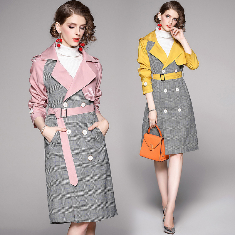 2020 Autumn Patchwork Double-Breasted Plaid Trench Coat Women Long Sleeve Notched Vintage Long Overcoat Windbreaker With Belt, Pink
2020 Autumn Patchwork Double-Breasted Plaid Trench Coat Women Long Sleeve Notched Vintage Long Overcoat Windbreaker With Belt, Pink