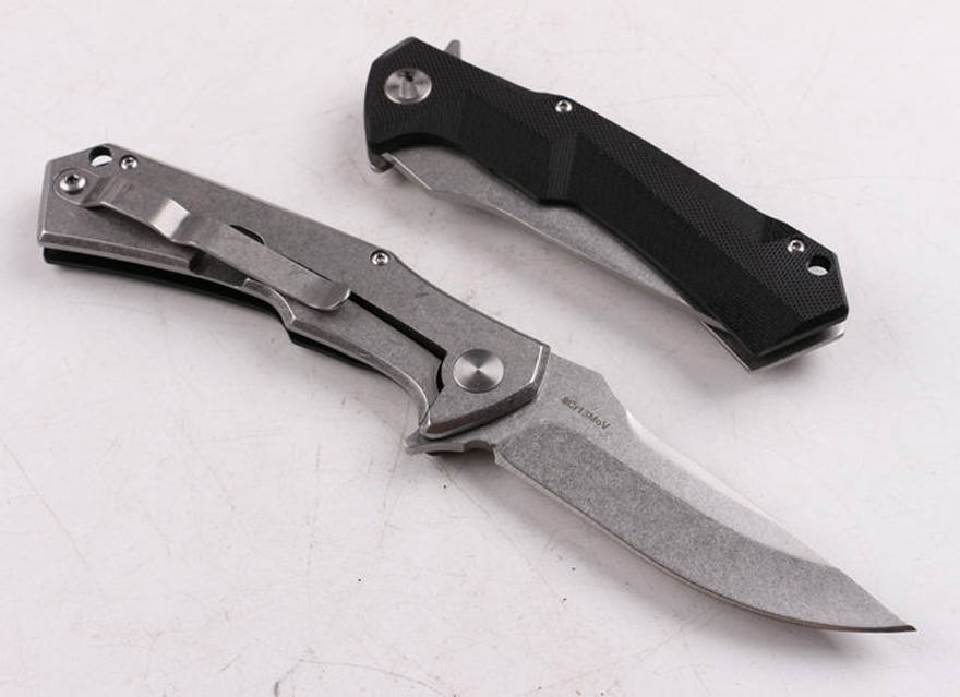 Special Offer Black Flipper Knife 8Cr13 Drop Point Satin / Stone Wash Blade G10 Handle Ball Bearing EDC Pocket Folding Knives