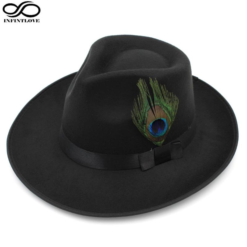 LUCKYLIANJI Men Women Classic Wool Felt Jazz Panama Hat Teardrop Top Wide Brim Peacock Feather Band Bowler (:7 1/4-58cm, Black
LUCKYLIANJI Men Women Classic Wool Felt Jazz Panama Hat Teardrop Top Wide Brim Peacock Feather Band Bowler (:7 1/4-58cm, Black