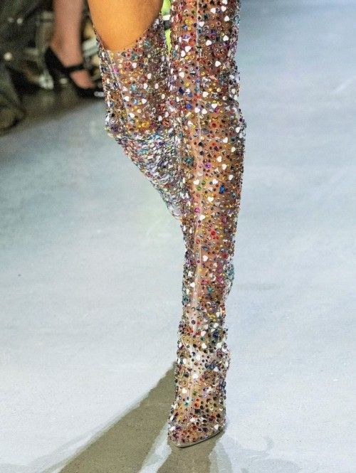 Abesire 2019 Newest Women Multi Color Glitter Square High Heels Over-the-knee Boots Ladies Pointed Toe Side Zipper Runway Shoes CX200821