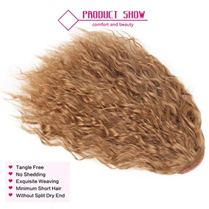 Honey blonde Short Curly Wave Ponytail Extension Drawstring Hair Bun Extension With Two Plastic Combs Hairpiece for Women 14" #27
