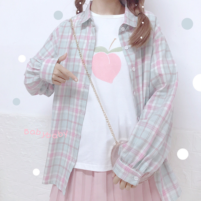 Lantern Sleeves Loose Plaid Shirt Lovely Sweet Korean Japan Women's Shirts Kawaii Girl Ulzzang Ulzzang Harajuku Top For Women, Green 
Lantern Sleeves Loose Plaid Shirt Lovely Sweet Korean Japan Women's Shirts Kawaii Girl Ulzzang Ulzzang Harajuku Top For Women, Green