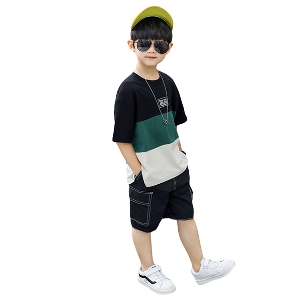 10 12 Years Children Clothing Summer Boys' Tracksuit Color Stitching T-Shirt Outfit Teenage Sport Suit For Boys Clothing Sets