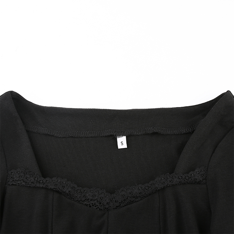 Rockmore Split Lace Sexy Mini Women Transparent Long Sleeve Bodycon Square Collar Above Knee Dresses Party Dress Vedtidos MX200804
