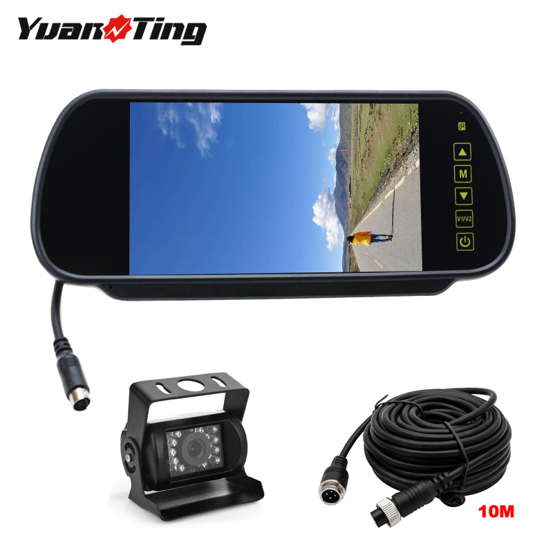 YuanTing 7" LCD Monitor Kit 4 Pin 18 LED IR Night Vision Reverse Rear View Camera No Grid Lines for Bus Truck Trailer RV Camper car