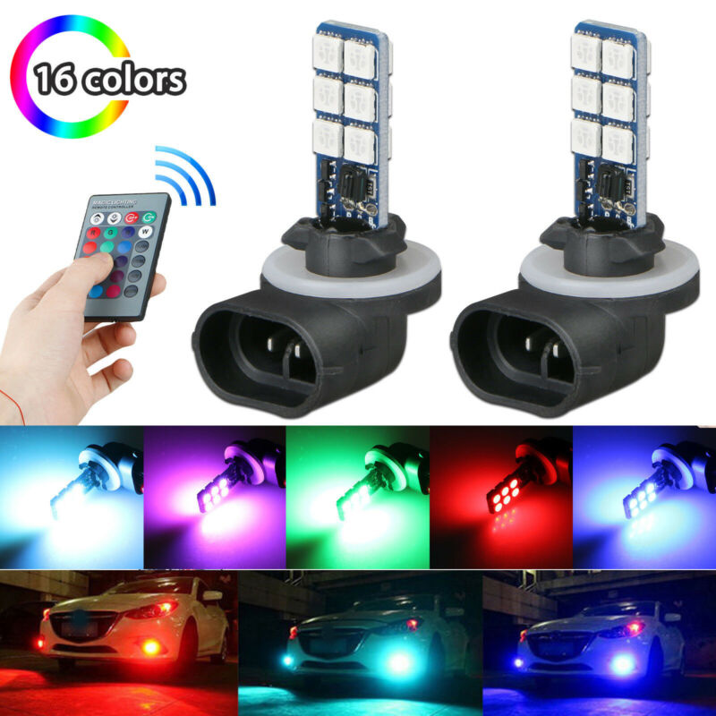 

2pcs 16-Color 881 RGB LED 12SMD Car Headlight Fog Light Lamp Bulb With Remote Accesorios Coche Car Lights