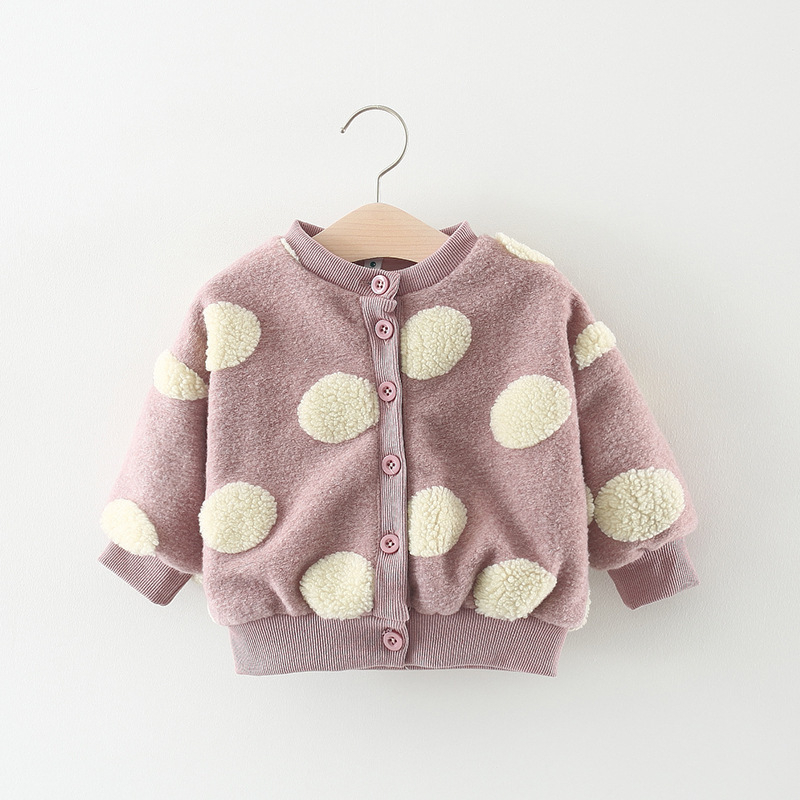 Baby Girls Winter Fleece Jacket Round Neck Polka Dots Buttons Long Sleeve Coat Outerwear Toddler Girl Coat Baby Winter Clothing1