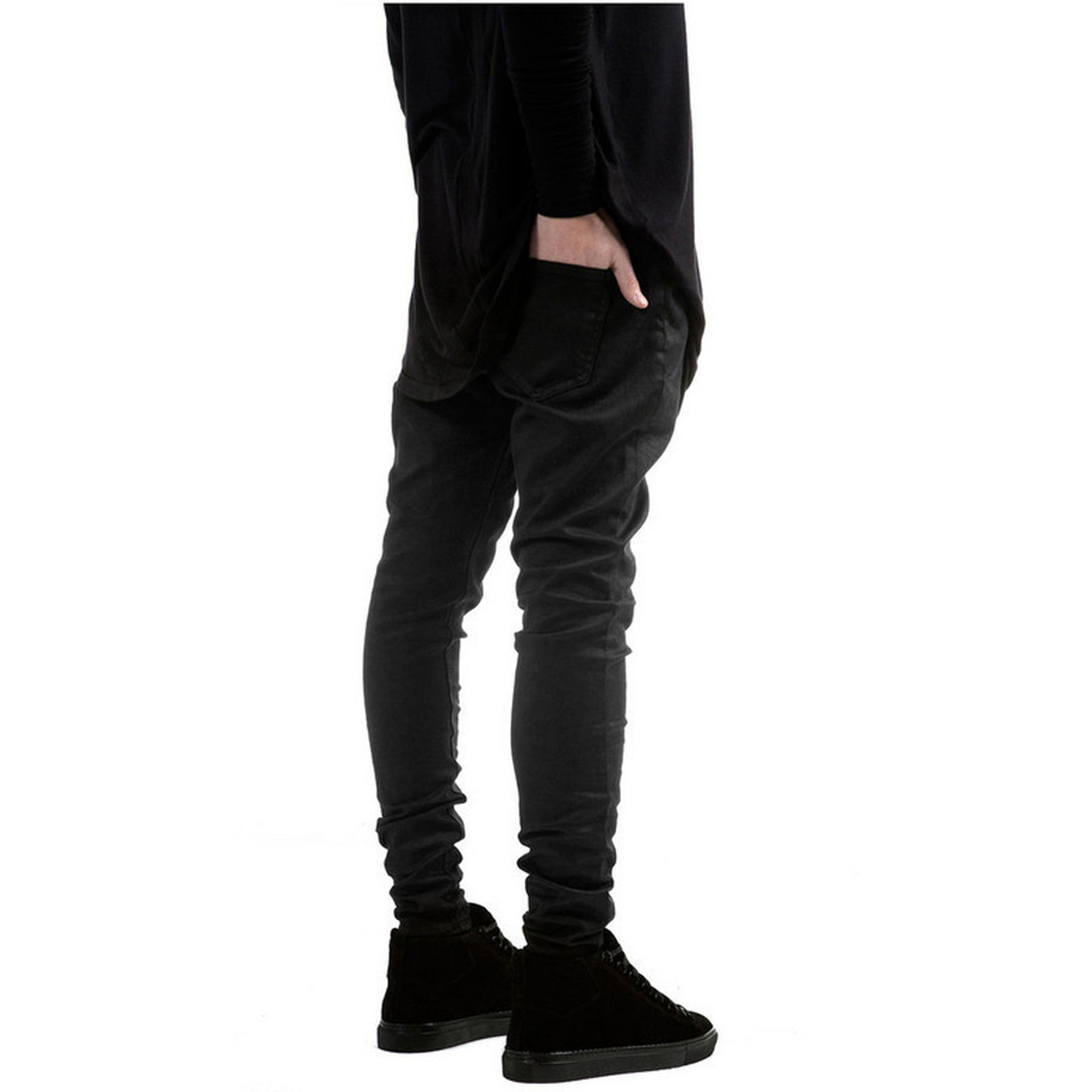 Denim Skinny All Black Slim Fit straight men solid color High street biker jeans MX200814