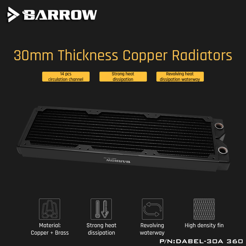 Barrow Dabel-30a 360 Copper Radiator 30mm Thickness 14pcs Circulation Channel Suitable For 120mm Fans
Barrow Dabel-30a 360 Copper Radiator 30mm Thickness 14pcs Circulation Channel Suitable For 120mm Fans