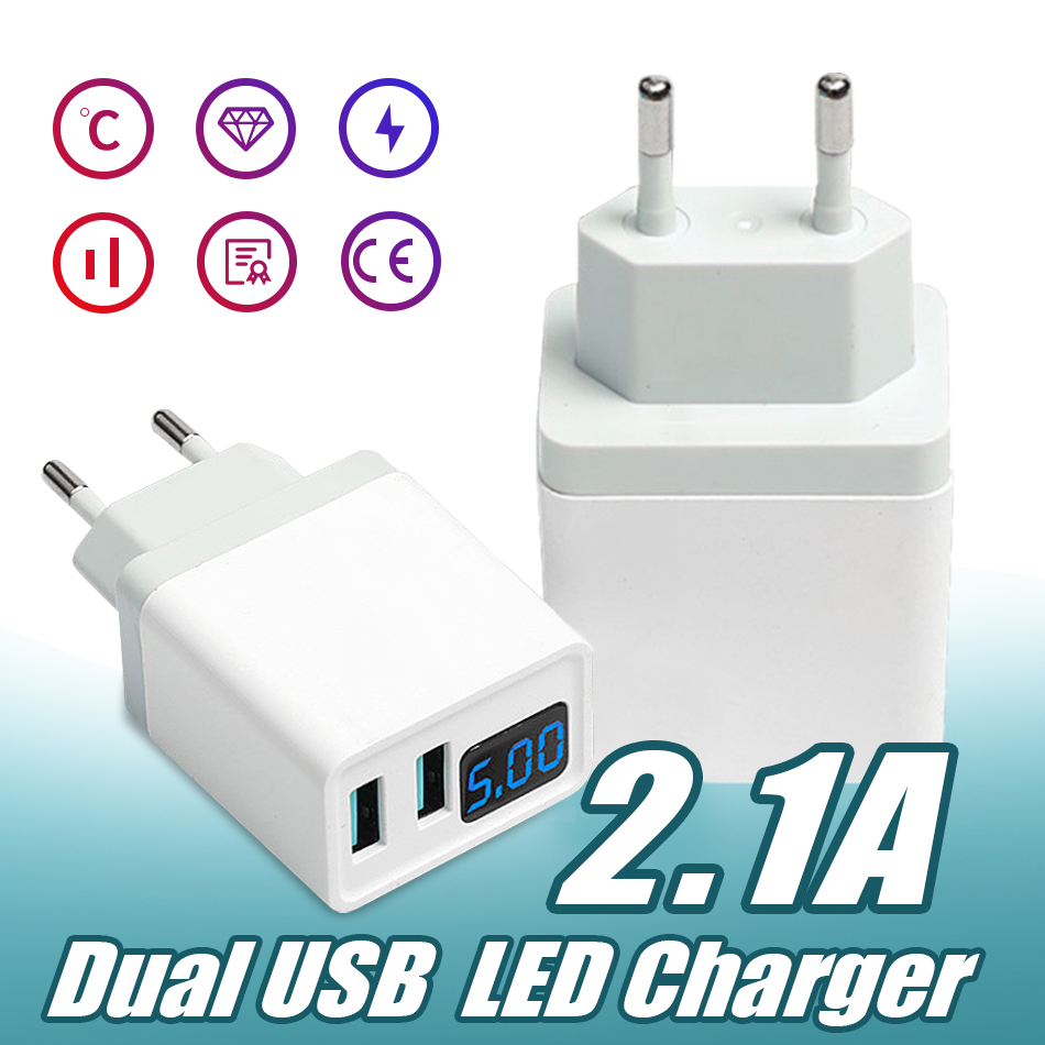 2.1A Smart Charger LED Display Dual USB Phone Charger LED Display Smart Plug Mobile Travel Wall Adapter Compatiable for Android with Opp Bag
2.1A Smart Charger LED Display Dual USB Phone Charger LED Display Smart Plug Mobile Travel Wall Adapter Compatiable for Android with Opp Bag