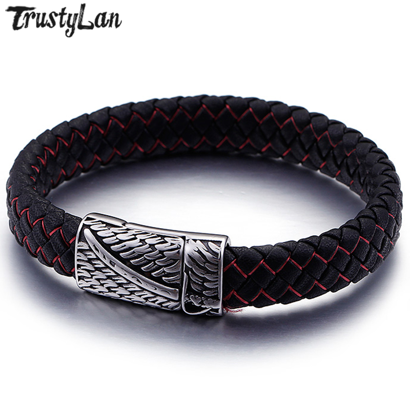 TrustyLan New Black Genuine Leather Wrap Bracelet Men Top Quality Wing Shape Stainless Steel Best Friend Mens Bracelets Bangles
TrustyLan New Black Genuine Leather Wrap Bracelet Men Top Quality Wing Shape Stainless Steel Best Friend Mens Bracelets Bangles