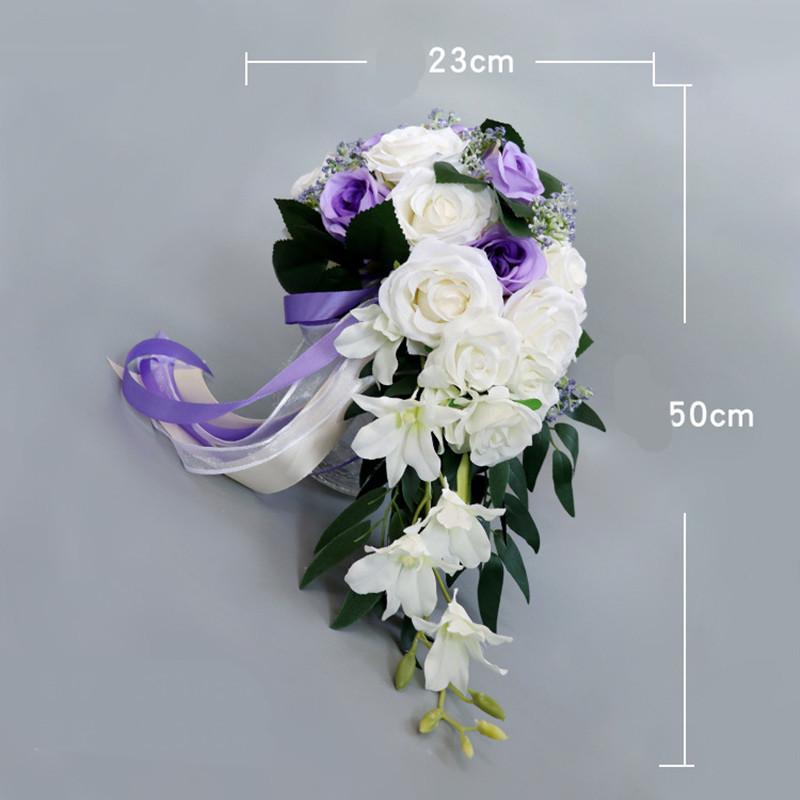 Waterfall Wedding Bride Bouquet Bridesmaid Hand Tied Flower Decor Home Holiday Party Supplies European Rose Wedding Flowers Gift T9995420