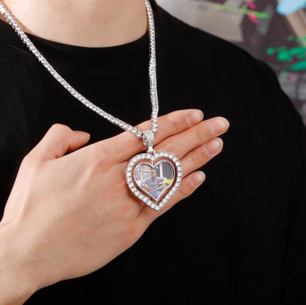 14K Gold Custom Made Memory Picture Po Pendant Iced with 18quot 20quot 24quot Rope Chain Necklace Zircon Bling Mens Hip h