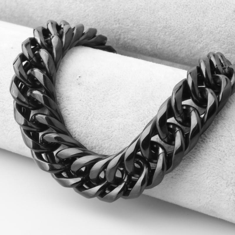 Chains Custom ANY Length 20mm Width Heavy Thick Black Tone Round Curb Cuban 316L Stainless Steel Necklace Link Mens Chain1