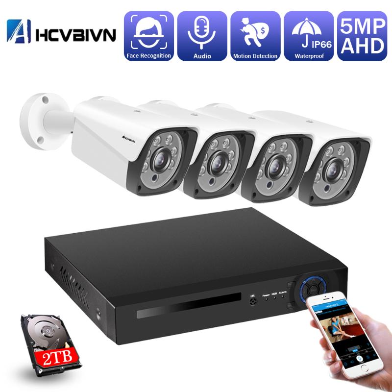 

H.265 5MP 4CH DVR NVR Kit CCTV Security System 5MP IR Outdoor Waterproof Face Detection AHD Camera with Video Surveillance Set