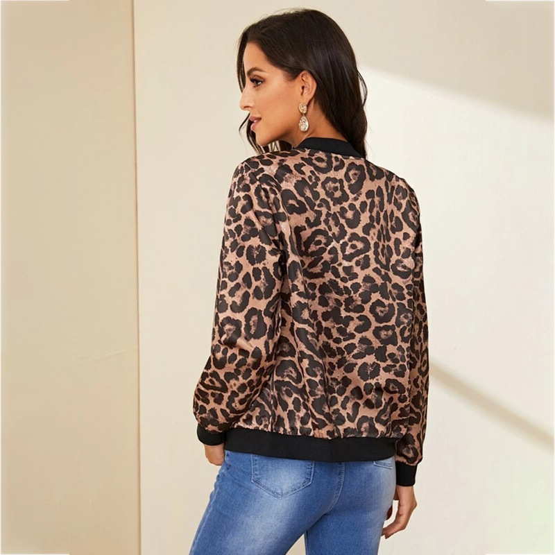 2020 Spring Leopard Print O-Ring Zip Up Bomber Jacket Women Fall Streetwear Ladies Jackets Stand Collar Casual Office Outerwear