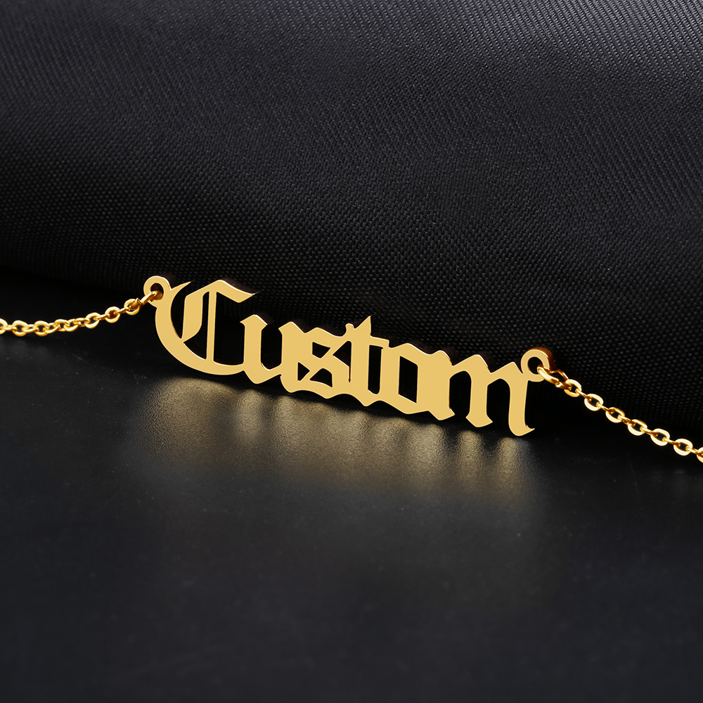 Old English Nameplate Necklace Gold Color Choker Stainless Steel Personalized Name Necklaces & Pendants Romantic Gift Y200810