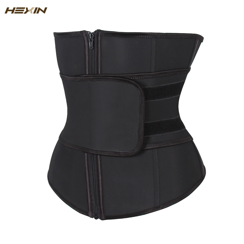 HEXIN Abdominal Belt High Compression Zipper Plus Size Latex Waist Cincher Corset Underbust Body Fajas Sweat Waist Trainer T200824