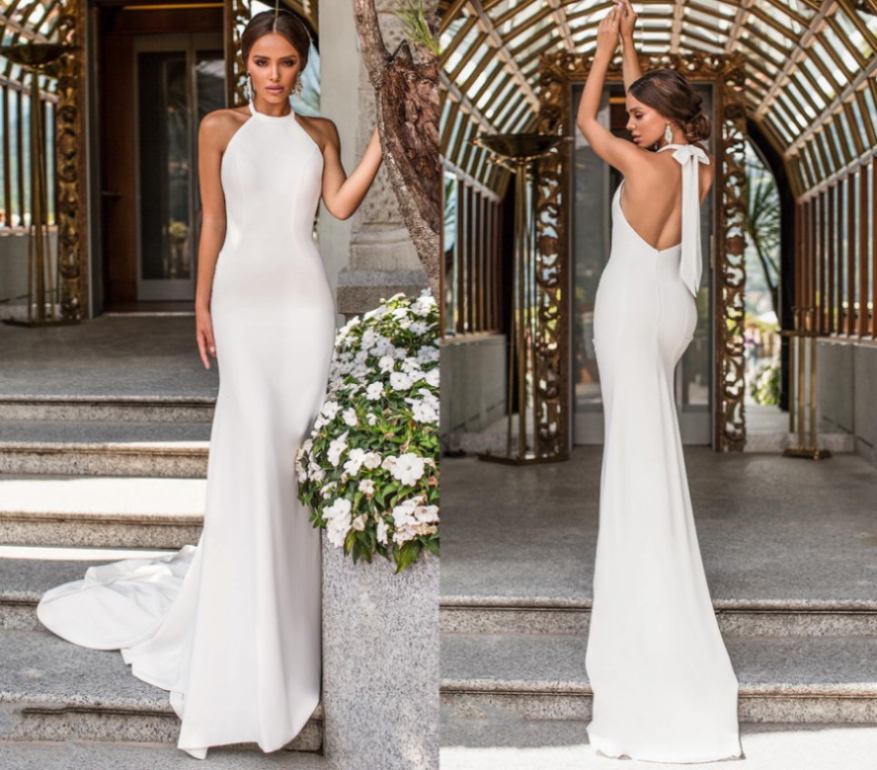 Hot Sale Mermaid Simple Wedding Dress Ivory Stain Wedding Gowns Elegant Backless Bride Dresses Vestido De Noiva Sereia