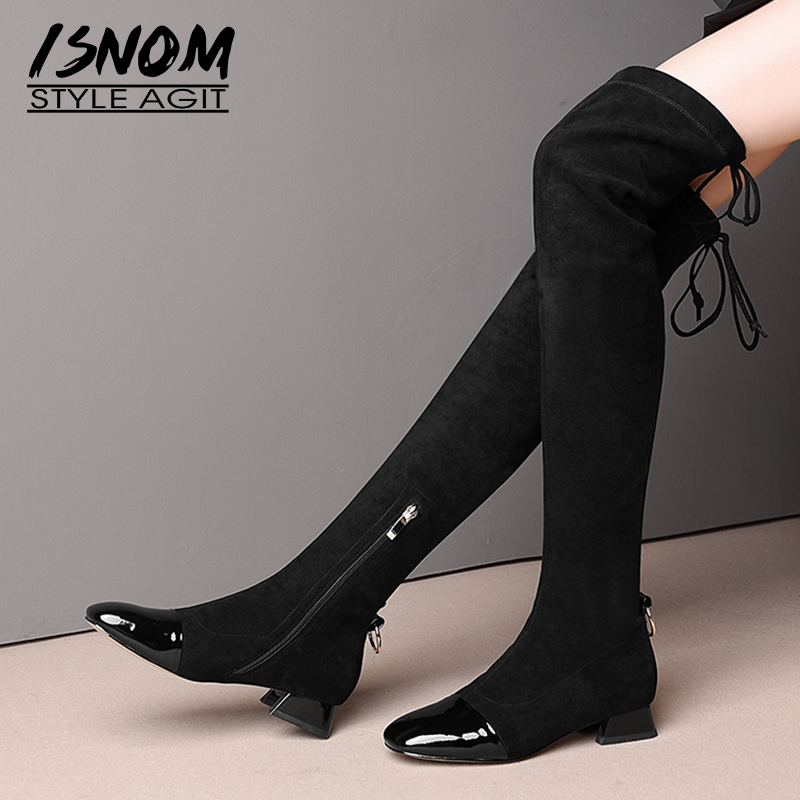 ISNOM Stretch Boots Women Over The Knee Boot Woman Cow Leather Shoes Female Square Toe Metal Low Heels Shoes Ladies Winter 2020, Black
ISNOM Stretch Boots Women Over The Knee Boot Woman Cow Leather Shoes Female Square Toe Metal Low Heels Shoes Ladies Winter 2020, Black