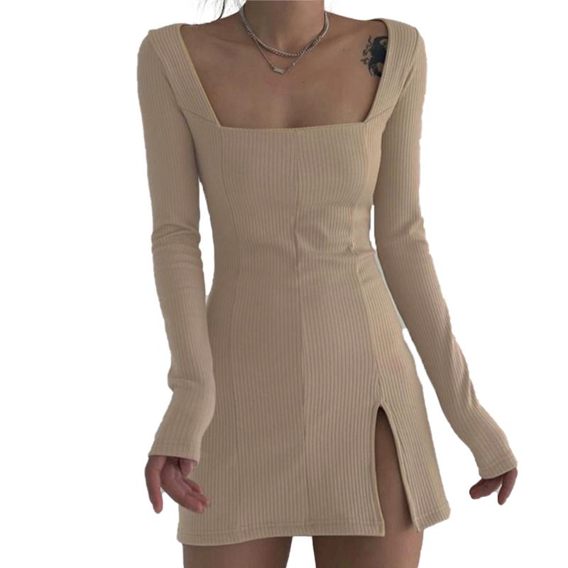 Women Summer Clothes Long Sleeve Square Collar Dress Fashion Split Solid Sexy Dress Party Club Streetwear Clothing, Black
Women Summer Clothes Long Sleeve Square Collar Dress Fashion Split Solid Sexy Dress Party Club Streetwear Clothing, Black