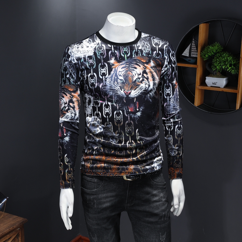 Autumn and winter men's high neck long-sleeved T-shirt warm gold velvet bottoming shirt plus fat large size male animal print tide t-shirt, White;black
Autumn and winter men's high neck long-sleeved T-shirt warm gold velvet bottoming shirt plus fat large size male animal print tide t-shirt, White;black