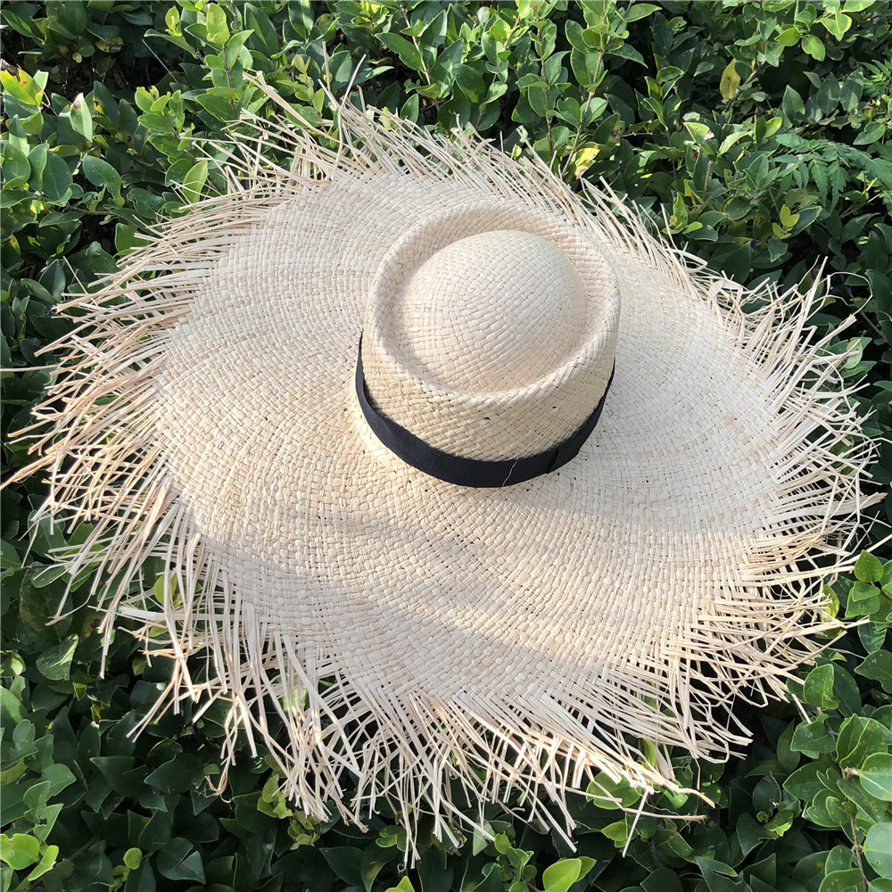 women Oversized Hat Big Brim 20cm Raffia Sun Wide Beach s Ladies Soft Straw Shade Wholesale Drop Y200619